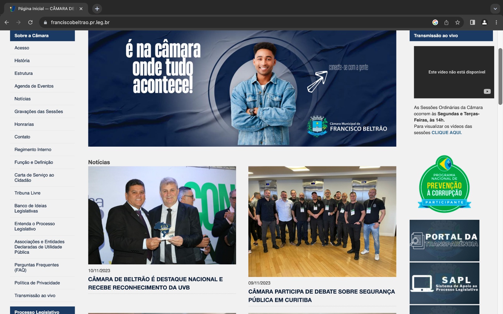 CÂMARA DE BELTRÃO ESTÁ ENTRE AS MAIS TRANSPARENTES DO PARANÁ